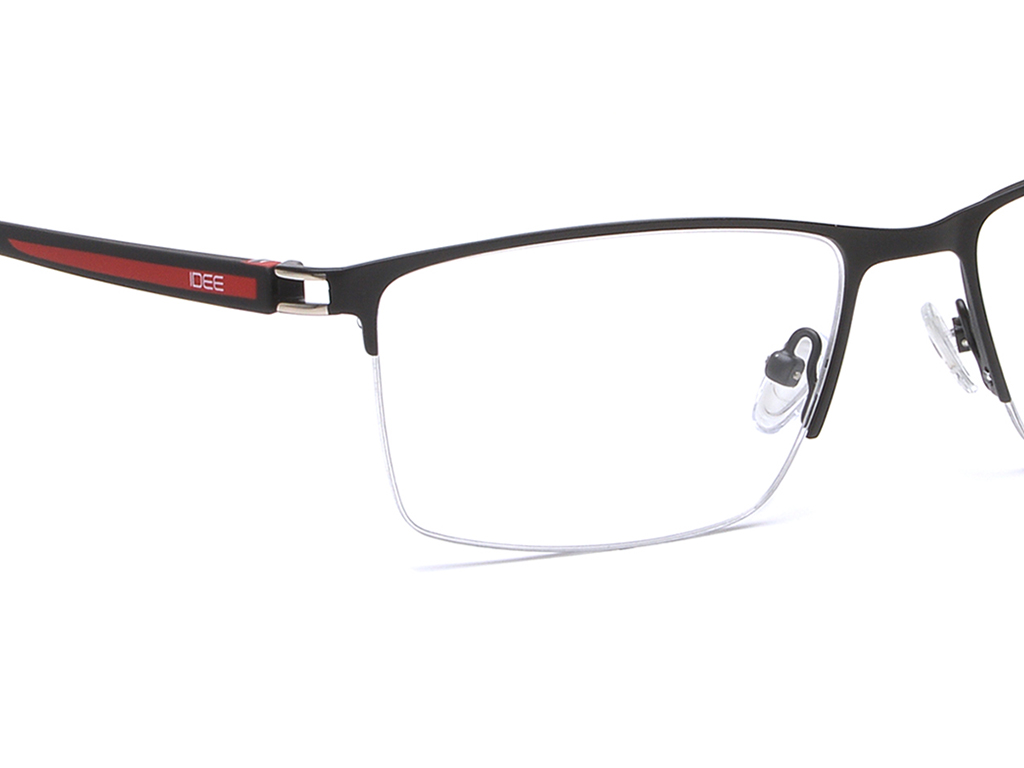 IDEE Rectangle Black & Red Semi-Rimmed Eyeglasses - Men