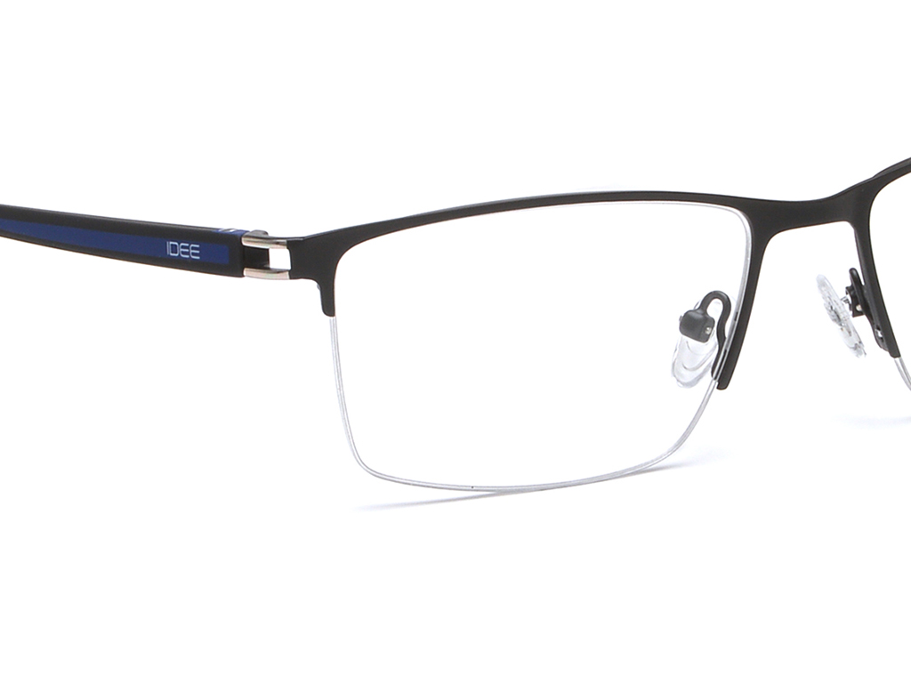 IDEE Rectangle Black & Blue Semi-Rimmed Eyeglasses - Men