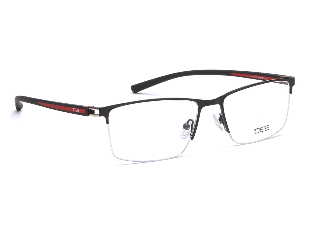 IDEE Rectangle Black & Red Semi-Rimmed Eyeglasses - Men