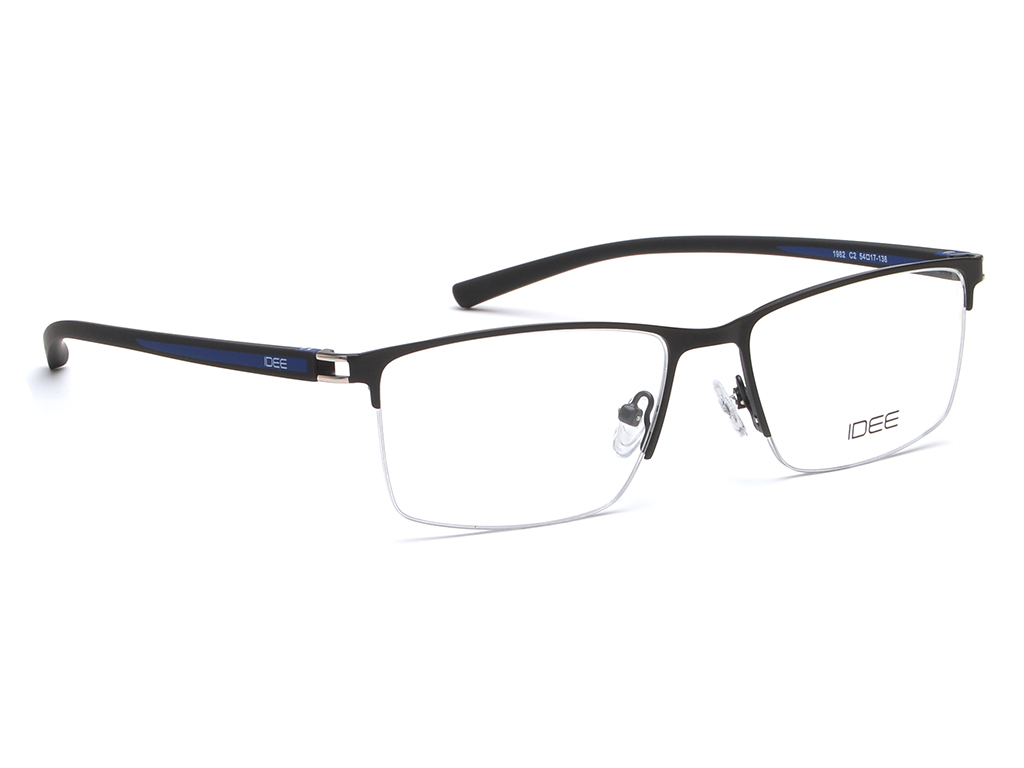 IDEE Rectangle Black & Blue Semi-Rimmed Eyeglasses - Men