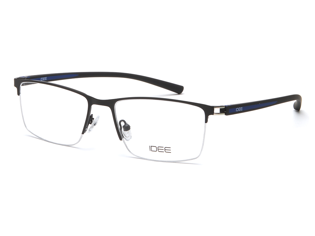IDEE Rectangle Black & Blue Semi-Rimmed Eyeglasses - Men
