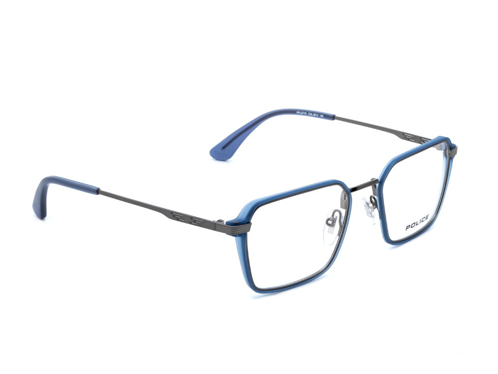 POLICE Square Grey Blue Full-Rimmed Eyeglasses - Men