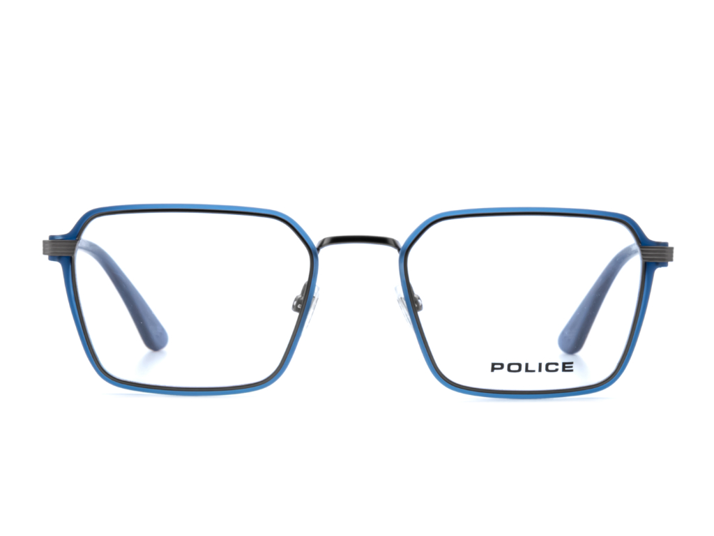 POLICE Square Grey Blue Full-Rimmed Eyeglasses - Men