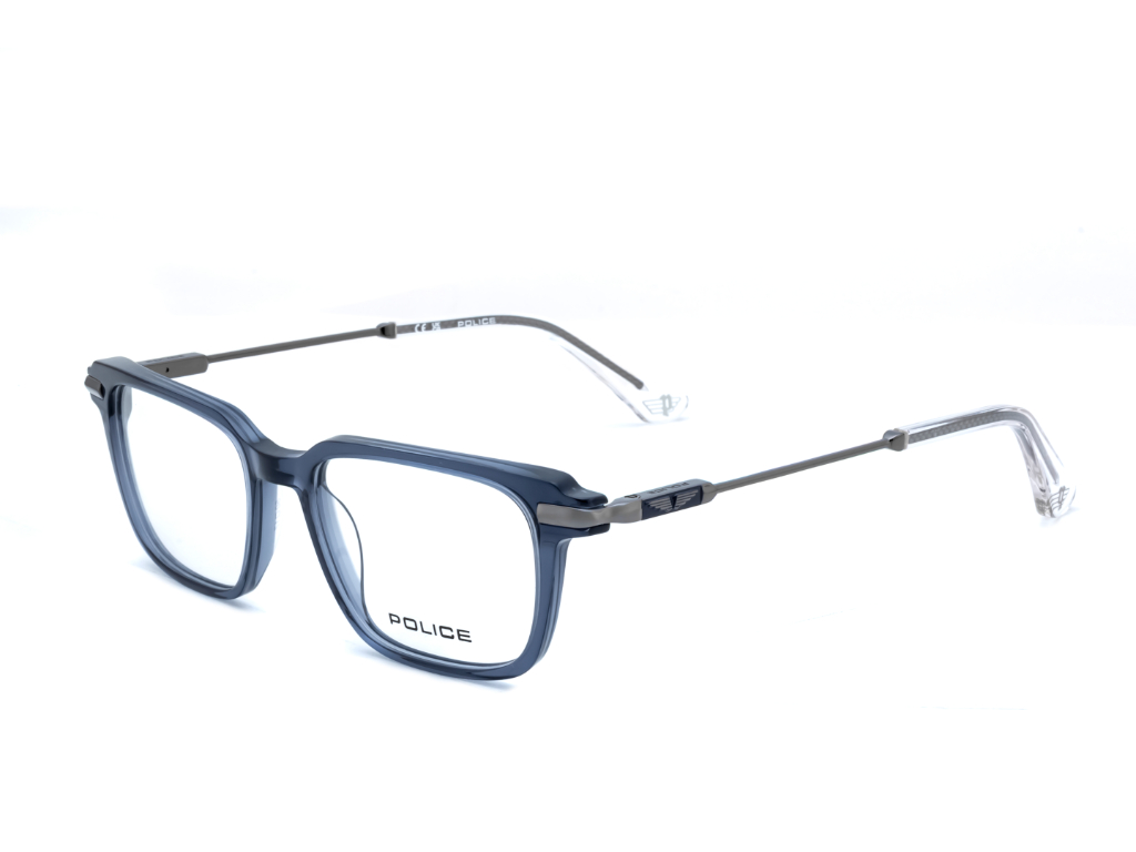 POLICE Square Matte Silver Full-Rimmed Eyeglasses - Men