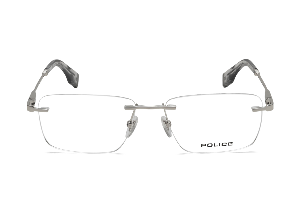 POLICE Square Silver Full-Rimmed Eyeglasses - Men